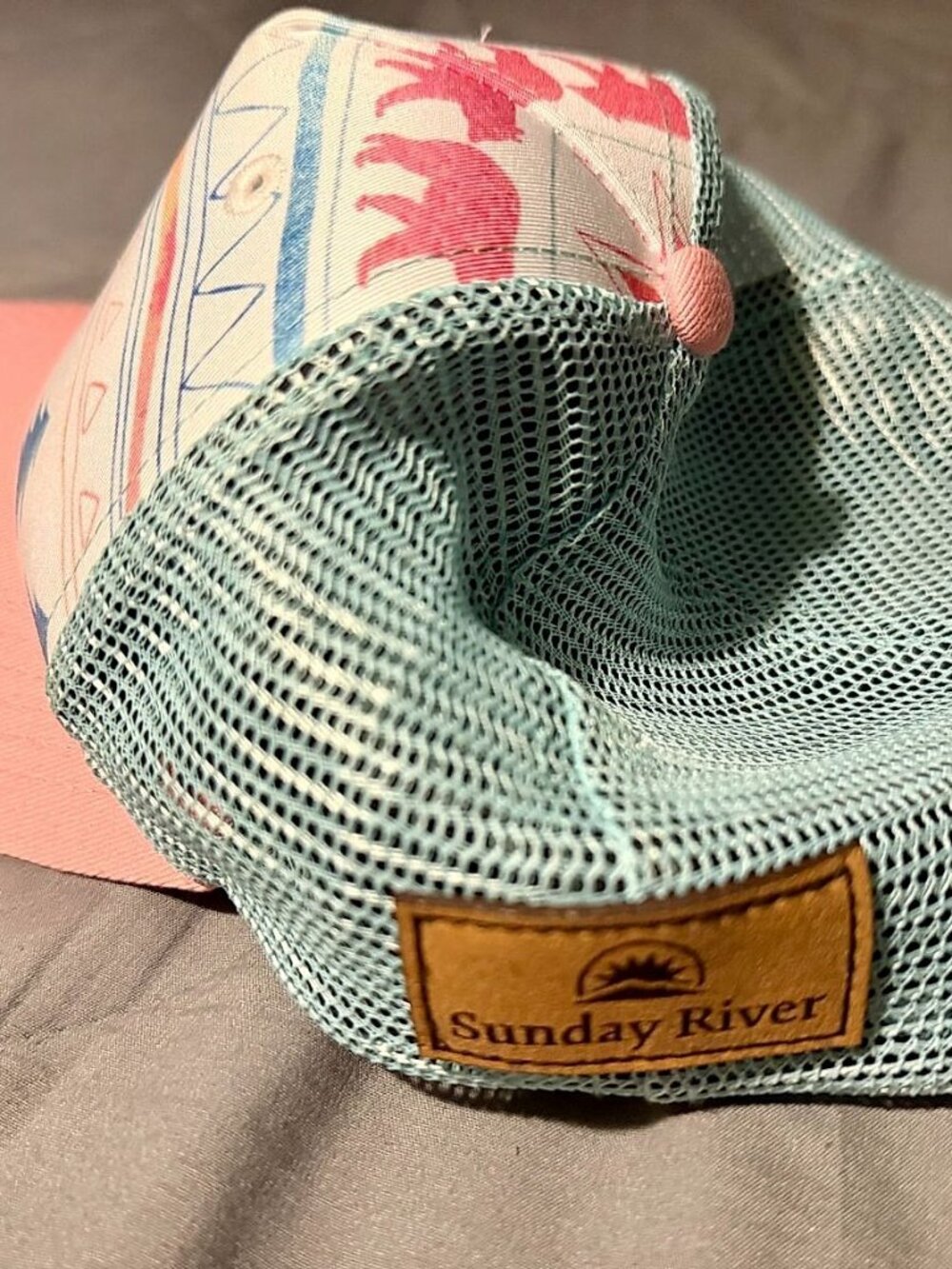 Locale Sunday River Trucker Hat, Pink & Teal Pine Tree Print